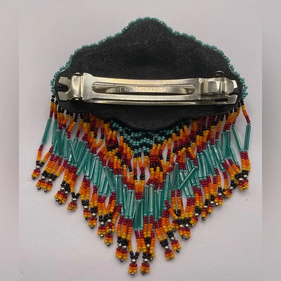Artisan Fabulous Beaded Hair Barrette with Sterling and Turquoise Center